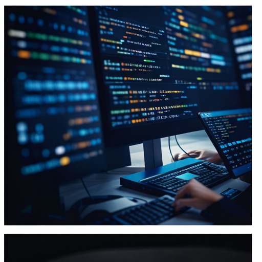 Software development screens showing code and traces